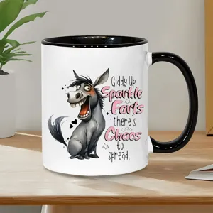 Funny cartoon donkey ceramic coffee mug, cute gift for friends and family holidays.