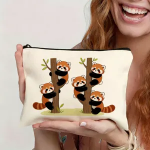 Cute red panda print canvas zipper makeup pouch, perfect travel toiletry bag and gift.