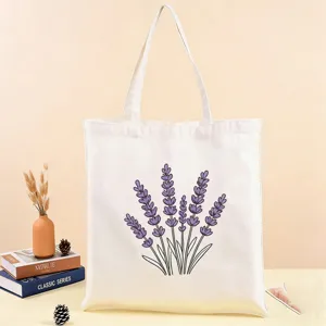 Απλή τσάντα shopper από καμβά με τύπωμα, καθημερινή τσάντα ώμου για φοιτητές και μετακινήσεις.