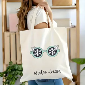 Sac cabas en toile avec joli imprimé de lunettes d'hiver, sac bandoulière casual.