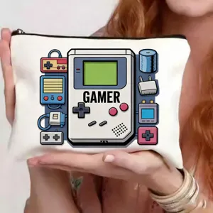 Stijlvolle canvas etui met retro gamer console print, ideaal voor reizen en dagelijks gebruik.