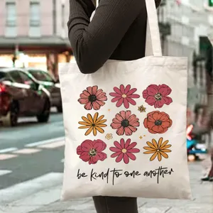 Casual aesthetic canvas tote bag vintage floral print daily shoulder handbag for women
