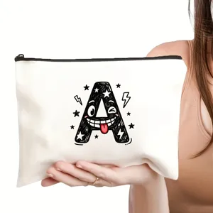 Dames Mode Canvas Rits Clutch Tas Alfabet Letter Print Make-up Etui Dagelijkse Casual Handtas
