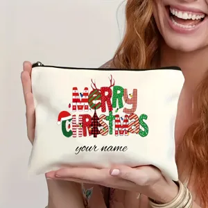 Personalisierte Weihnachtskosmetiktasche mit Namen und festlichem Design für Geschenke