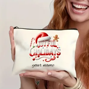 Personalisierte Weihnachtskosmetiktasche mit festlichem Aufdruck, perfekt als Geschenk.