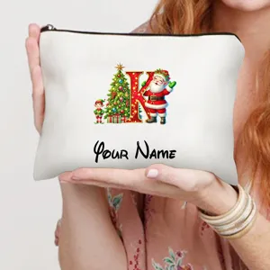 Personalisierte Weihnachten Kosmetiktasche Weihnachtsmann Baum Buchstabe K Make-up Etui
