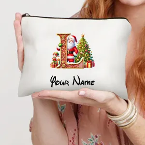 Personalisierte Weihnachtsbuchtasche Kosmetiktasche mit Weihnachtsmann und Initial L.