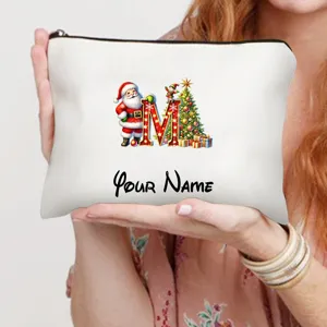 Personalisierte Weihnachts-Leinwand Make-up-Tasche Weihnachtsmann Kosmetiktasche Geschenk