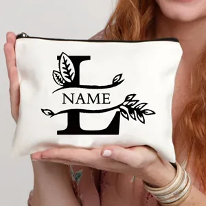 Gepersonaliseerde retro letter canvas cosmetische etui, trendy casual handtas voor dagelijks gebruik.