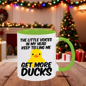 Ceramic coffee mug featuring a funny yellow duck graphic and English quote print for gifts.