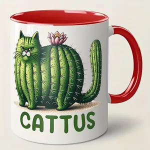 Ceramic cactus cat coffee mug with humorous design, perfect for holiday gift and daily use.
