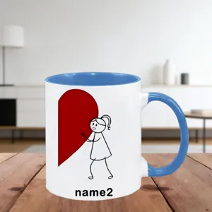 Tazza da caffe in ceramica personalizzata con cuore rosso e manico blu per regali di coppia