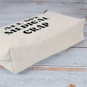 Canvas makeup bag with funny text print, portable travel pouch organizer for daily essentials.