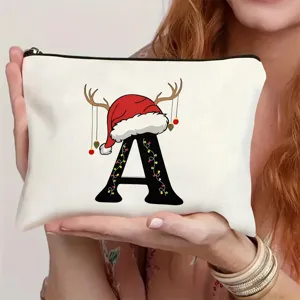 Weihnachten Anfangsbuchstabe Bedruckt Polyester Canvas Kosmetiktasche Urban Minimalistisch Reißverschluss Kulturbeutel Aufbewahrung Organisieren Feste Gedenktag Tägliches Matching