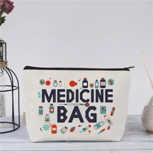 Borsa di medicina in tela con cerniera, astuccio da viaggio per cosmetici dettaglio.