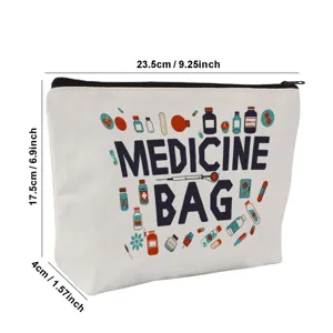 Borsa per medicinali in tela con cerniera, astuccio cosmetico da viaggio con stampa.