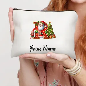 Detailansicht der personalisierten Weihnachtstasche mit festlichem Weihnachtsmann Buchstaben R.