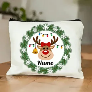 Trousse de maquillage de Noël personnalisée, joli sac cosmétique en toile de renne.