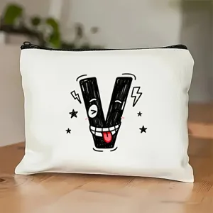 Gepersonaliseerde letter V cosmetische tas stijlvolle canvas ritstas voor make-up opslag