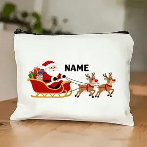 Personalisierte Weihnachtsmann Rentiere Kosmetiktasche Leinwand Aufbewahrungstasche Geschenk