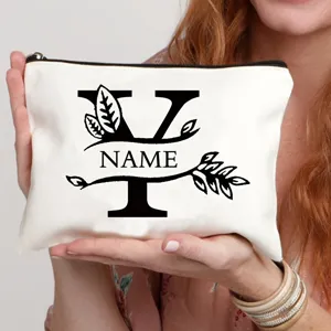 Gepersonaliseerde canvas cosmetische tas met rits, brief decoratie retro make-up etui pouch.