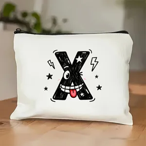 Canvas cosmeticatas met schattige cartoon letter X print en handige ritssluiting detail.