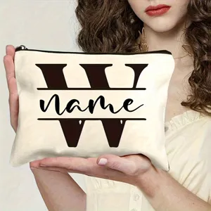 Custom letter canvas makeup bag portable zipper clutch aesthetic personalized pouch for daily use