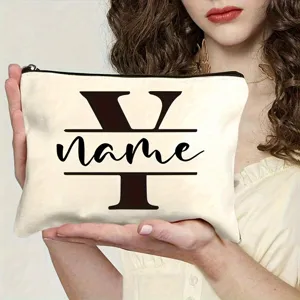 Customized Letter Zipper Makeup Bag Portable Canvas Cosmetic Pouch For Daily Travel Use