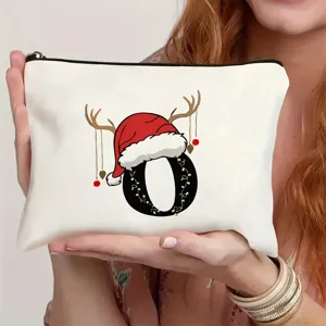Weihnachten Anfangsbuchstabe Canvas Kosmetiktasche mit Rentierhut Design für Geschenk.