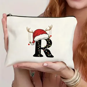 Weihnachten Buchstabe R Canvas Kosmetiktasche mit Rentierhut und festlichem Design Geschenk