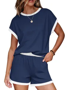 Women's Casual Crewneck Short Sleeve Top and Shorts Lounge Set Two-Piece Summer Outfit