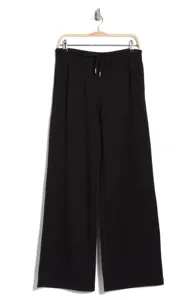 Zwarte casual broek met wijde pijpen en verstelbare trekkoord taille voor dagelijks.