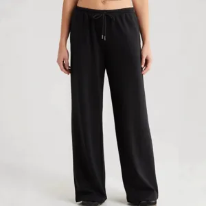 Vrouwen zwarte trekkoord wijdere broek casual lounge yogabroek comfortabele pasvorm hoofdfoto