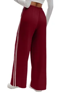 Women casual loose wide-leg sweatpants with double side stripes high waist drawstring design.