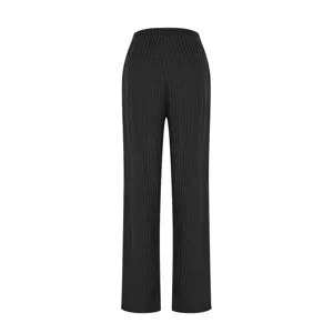 Detailed view of women's ribbed knit wide leg trousers casual autumn winter solid color pants