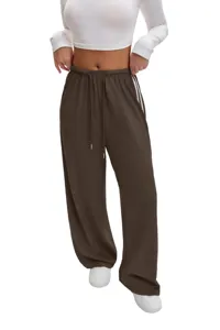 Women casual loose wide leg sweatpants with drawstring and side stripes for daily wear.
