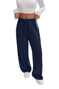 Casual wide leg sweatpants with drawstring waist and cool side stripes for daily wear.