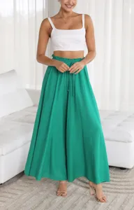Casual wide leg pants featuring a comfortable high waist drawstring design for daily fashion wear.