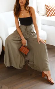 High waist loose wide leg pants for women casual drawstring trousers stylish apparel detail