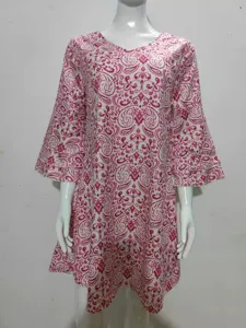 Women V-Neck 3/4 Sleeve Mini Dress Pink Paisley Print Casual Summer Short Dresses!