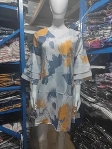 Women Floral Print V-Neck Dress 3/4 Sleeve Mini Dress Summer Casual Elegant Apparel