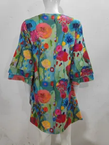 Floral Print Layered Sleeve Women Mini Dress Artistic Floral Pattern Casual Outfits