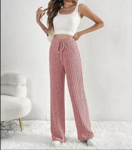 Pantalon large rose côtelé taille haute pantalon de survêtement décontracté femme