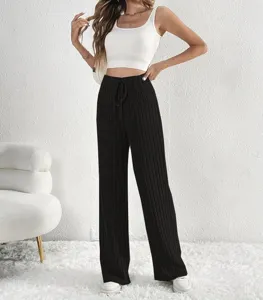 Pantalon large côtqué taille haute femme sweat-pantalon droit décontracté élégant fluide