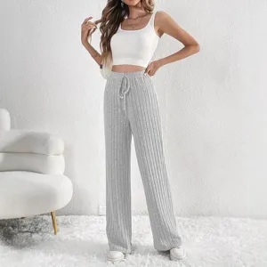 Pantalon large côtelé taille haute pour femme, jogging droit décontracté et confortable.