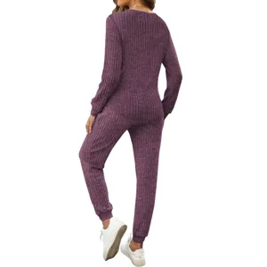Women's two-piece casual tracksuit long sleeve sweatshirt and pants set detail view