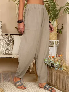 Femme pantalon harem coton lin décontracté taille haute ample vêtements très confortables