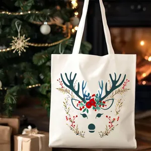 Christmas reindeer canvas tote bag large capacity casual outdoor shopping bag durable.