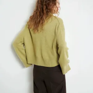 Women's autumn winter turtleneck loose knit sweater long sleeve olive green casual top