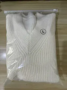 Women's V-neck loose knit sweater casual autumn winter long sleeve pullover white top